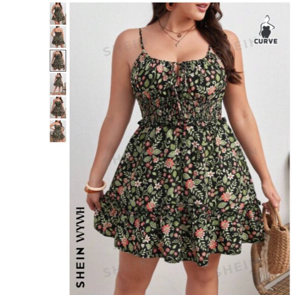 Plus Size Allover Floral Print Ruffle Hem Cami Dress, 3X - Picture 5 of 6